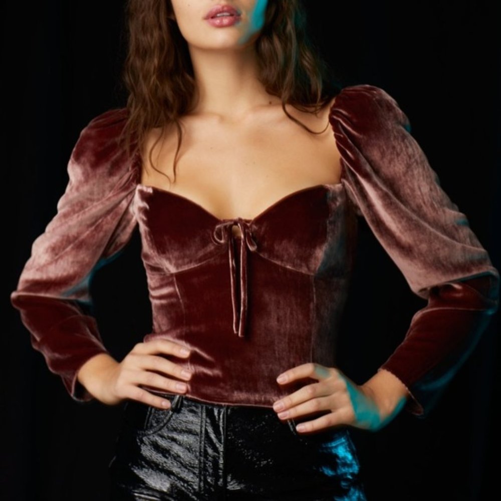 Wilfred Novella Velvet Long Sleeve Blouse Smocked